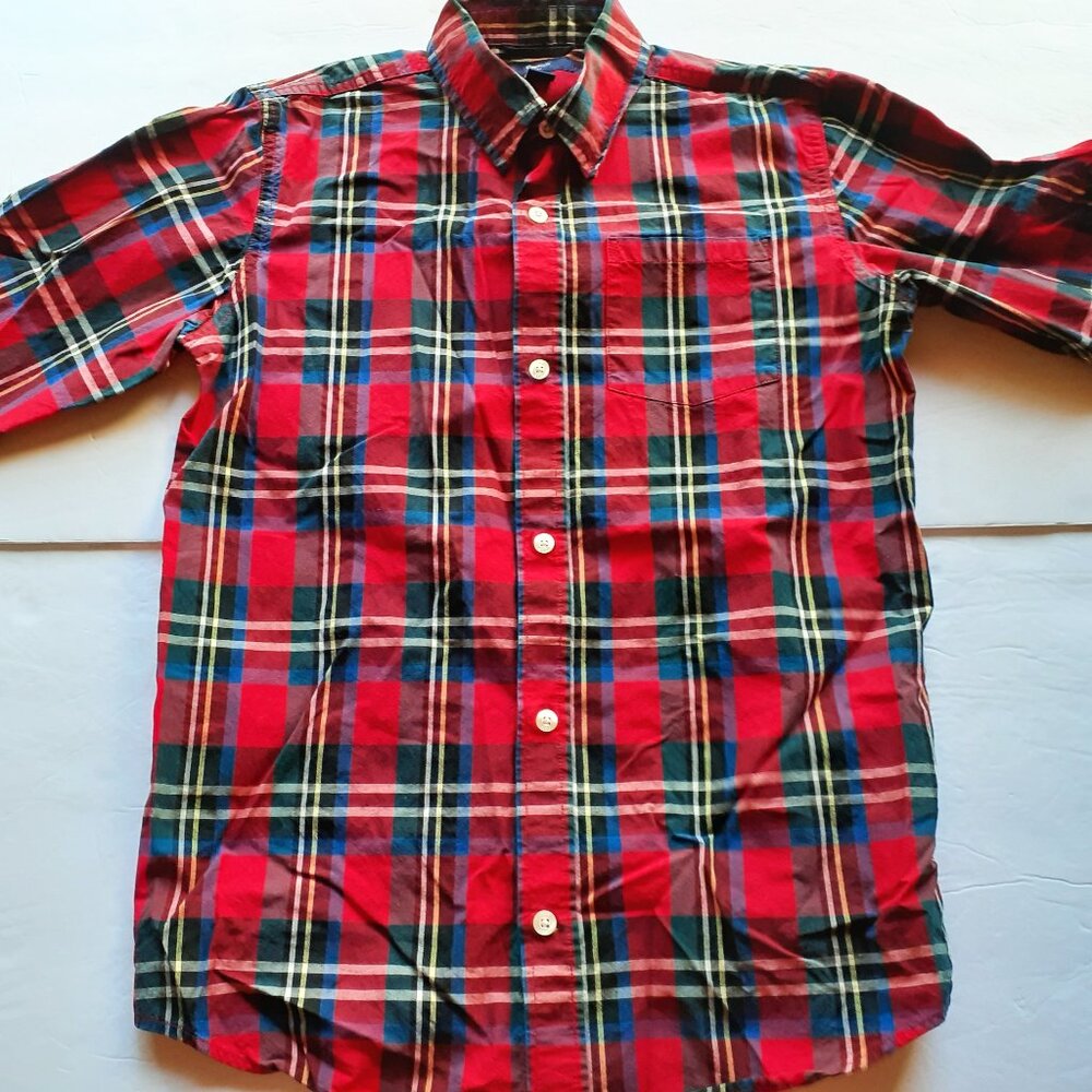 Gap Boys Shirt Button Down Red Plaid Long Sleeve Christmas Holiday XL 12